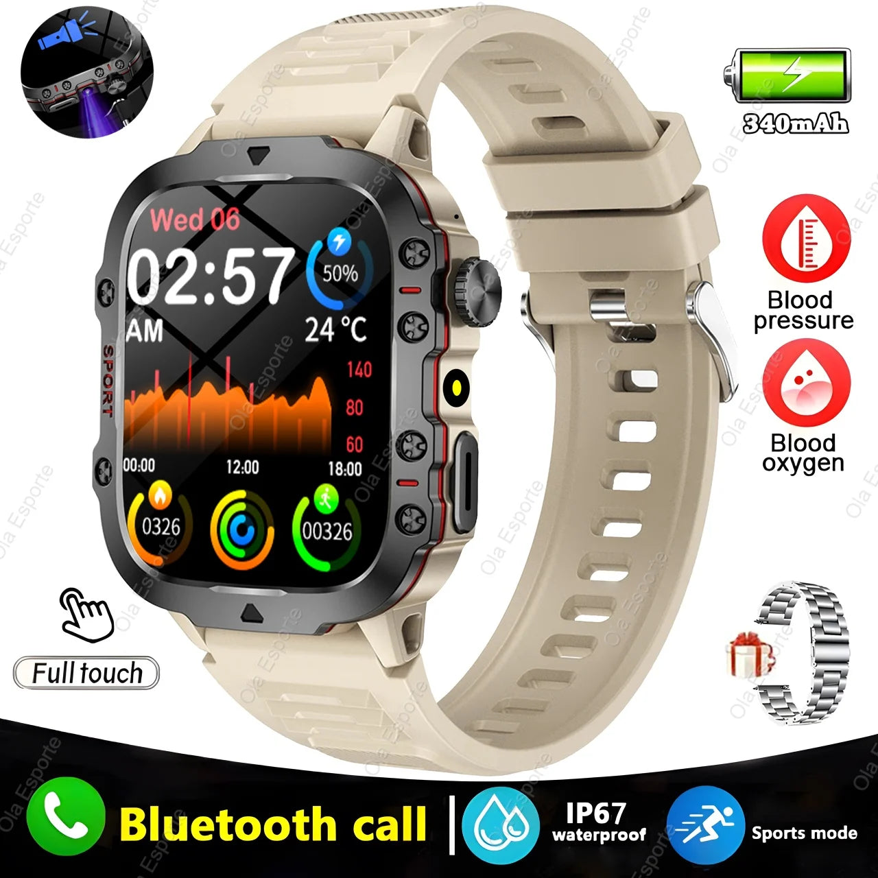 smart watch Military GPS Smartwatch LED Flashlight Fitness IP68 Waterproof Outdoor Sports Tracker Bluetooth Calls Smart Watch Men Women