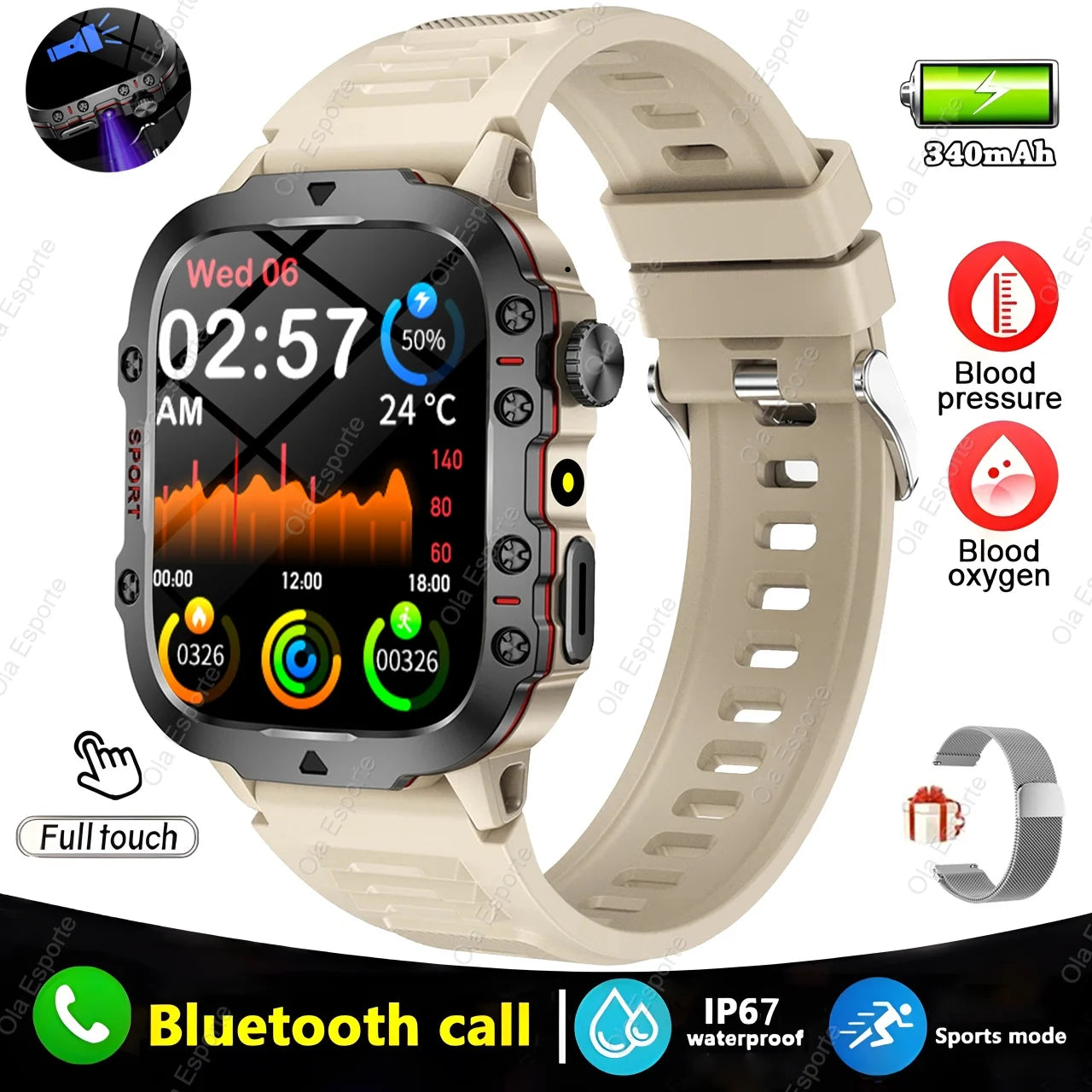 smart watch Military GPS Smartwatch LED Flashlight Fitness IP68 Waterproof Outdoor Sports Tracker Bluetooth Calls Smart Watch Men Women