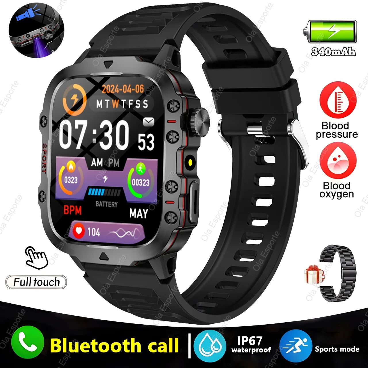 smart watch Military GPS Smartwatch LED Flashlight Fitness IP68 Waterproof Outdoor Sports Tracker Bluetooth Calls Smart Watch Men Women