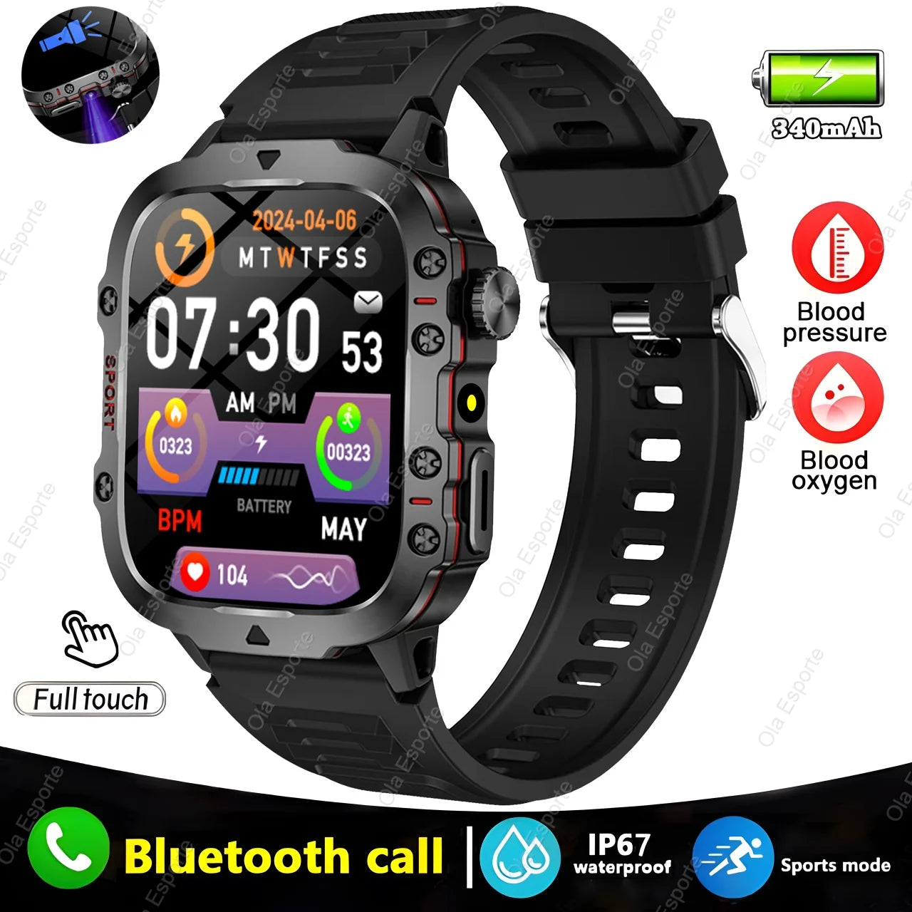 smart watch Military GPS Smartwatch LED Flashlight Fitness IP68 Waterproof Outdoor Sports Tracker Bluetooth Calls Smart Watch Men Women