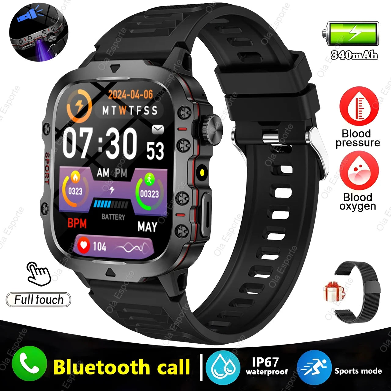 smart watch Military GPS Smartwatch LED Flashlight Fitness IP68 Waterproof Outdoor Sports Tracker Bluetooth Calls Smart Watch Men Women