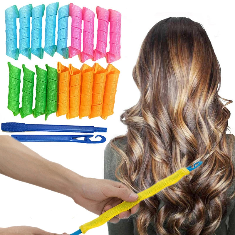 12/18PCS Hair Curler Hair Rollers Heatless Curler Curling Tongs Headband