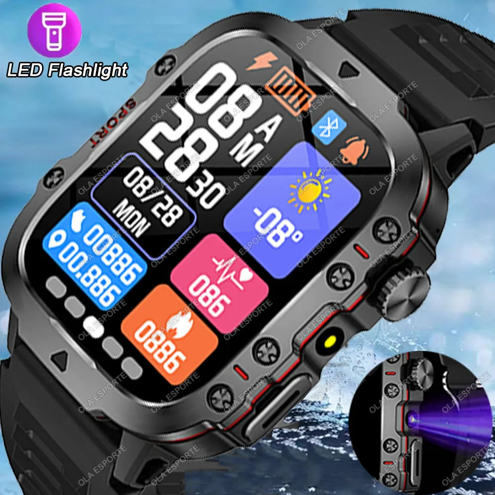 smart watch Military GPS Smartwatch LED Flashlight Fitness IP68 Waterproof Outdoor Sports Tracker Bluetooth Calls Smart Watch Men Women